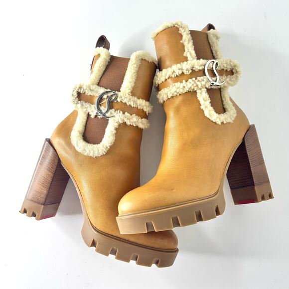 Christian Louboutin Chelsea Lug 100 Shearling High Heel Pull On Boots 36 - Picture 10 of 10